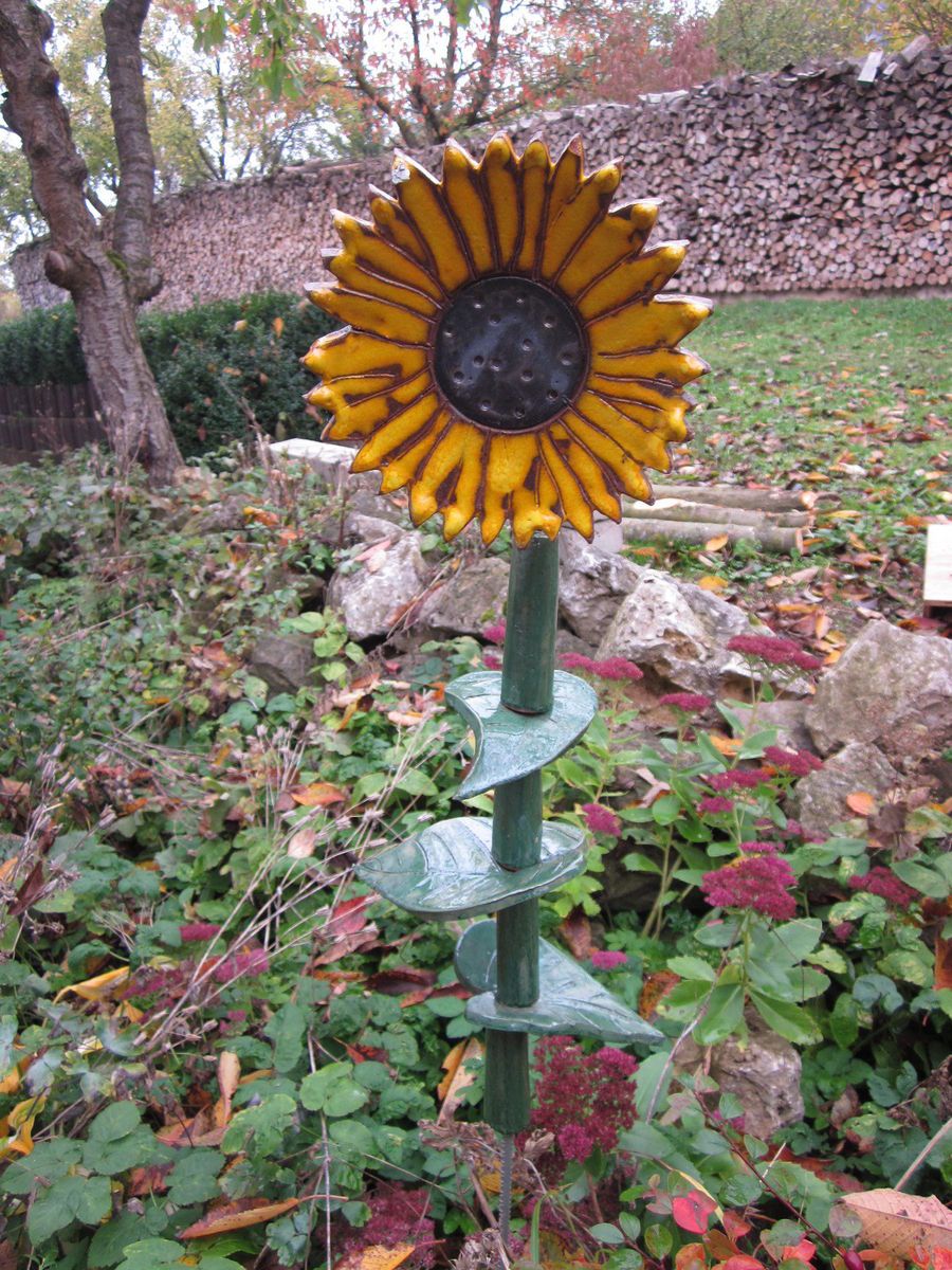 Stele Sonnenblumen Keramik Handarbeit Garten Unikat