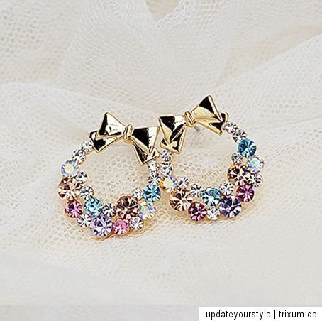 Ohrstecker BOW OHRSCHMUCK Rhinestones Kristall STRASS multicolor gold