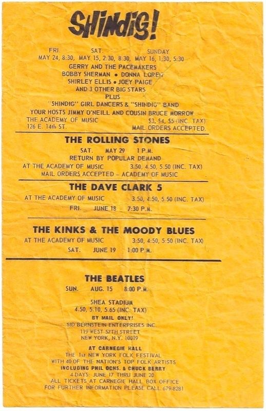 BEATLES ROLLING STONES Signed 1965 New York Concert HANDBILL Autograph