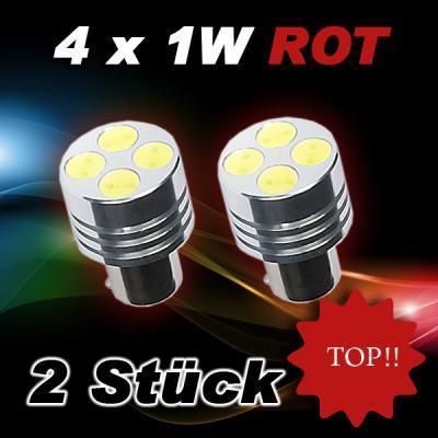 2x Auto LED Birne ROT BAY15D 4w SMD LED Rücklicht Bremslicht