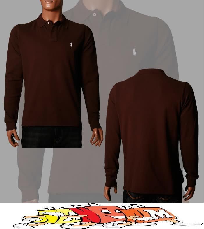 RALPH LAUREN Herren Polo Shirt langarm braun Grösse S M L XL XXL 3XL