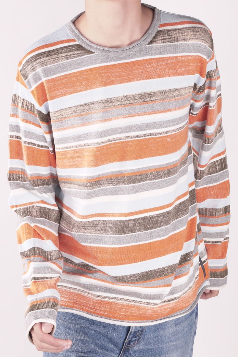 MARC OPOLO Pullover Pulli Rundhals Orange Blau Grau Baumwolle GR L #