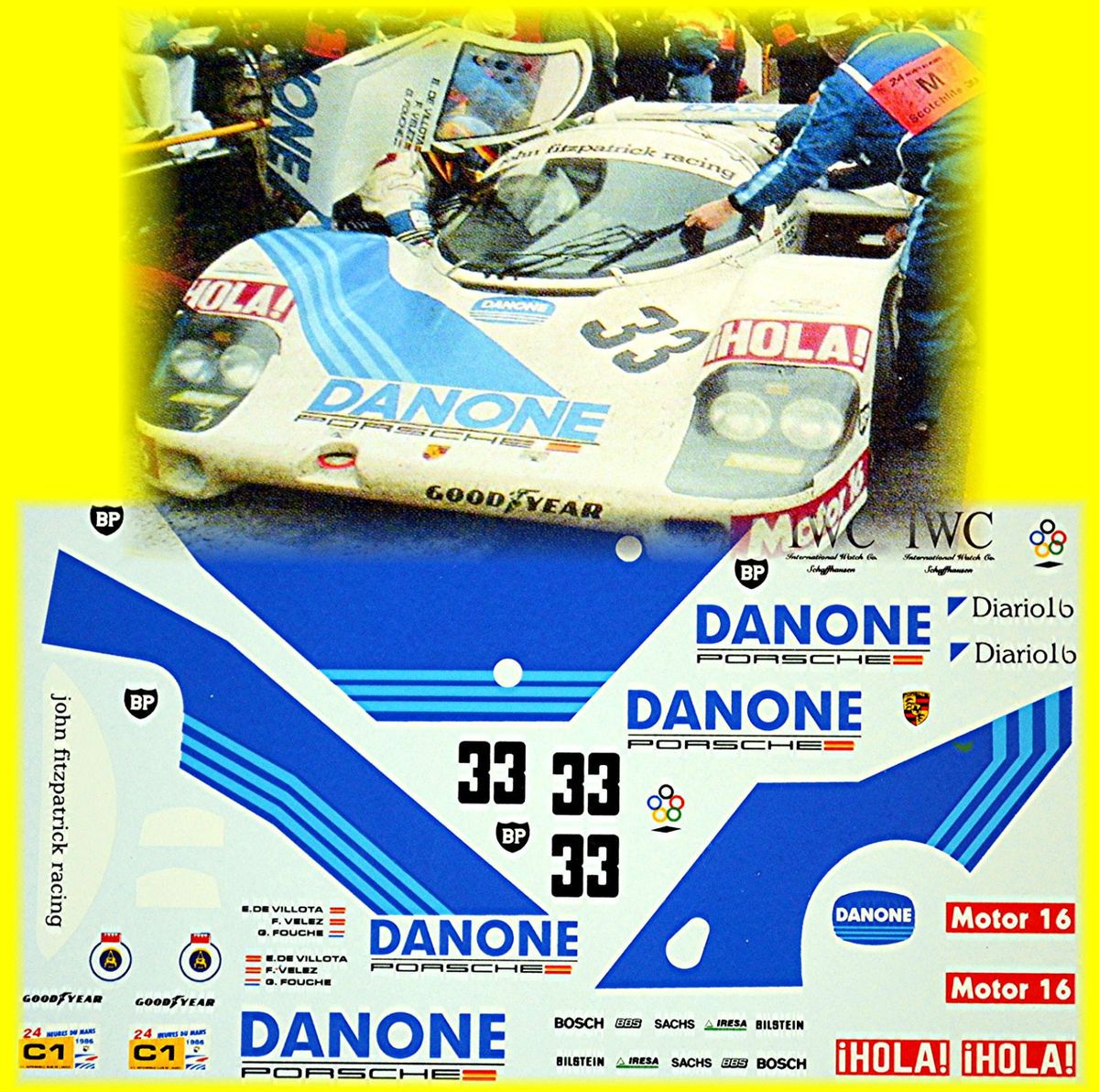 24 DECAL PORSCHE 956 DANONE LE MANS 1986 DE VILOTTA VELEZ FOUCHE 33