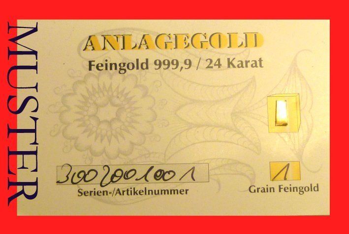 Goldbarren 24 Karat 1 Grain 999 Feingold Gold Barren